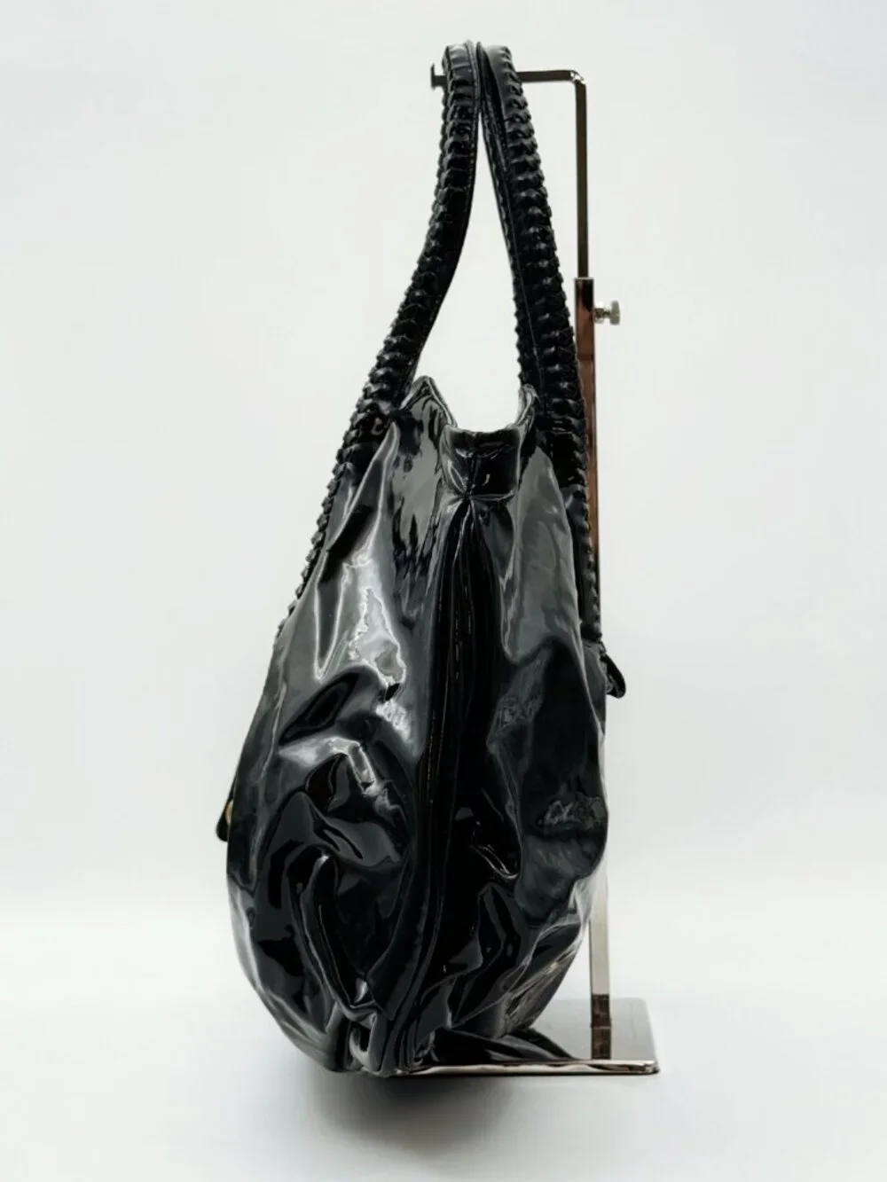 Salvatore Ferragamo Black Patent Leather Large Tote Shoulder Bag